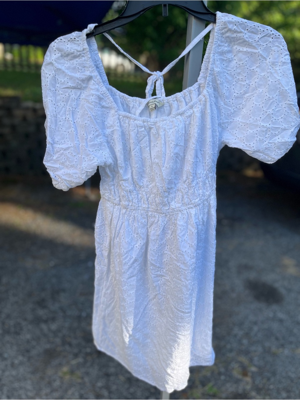 White Eyelet Puff-Sleeve Mini Dress